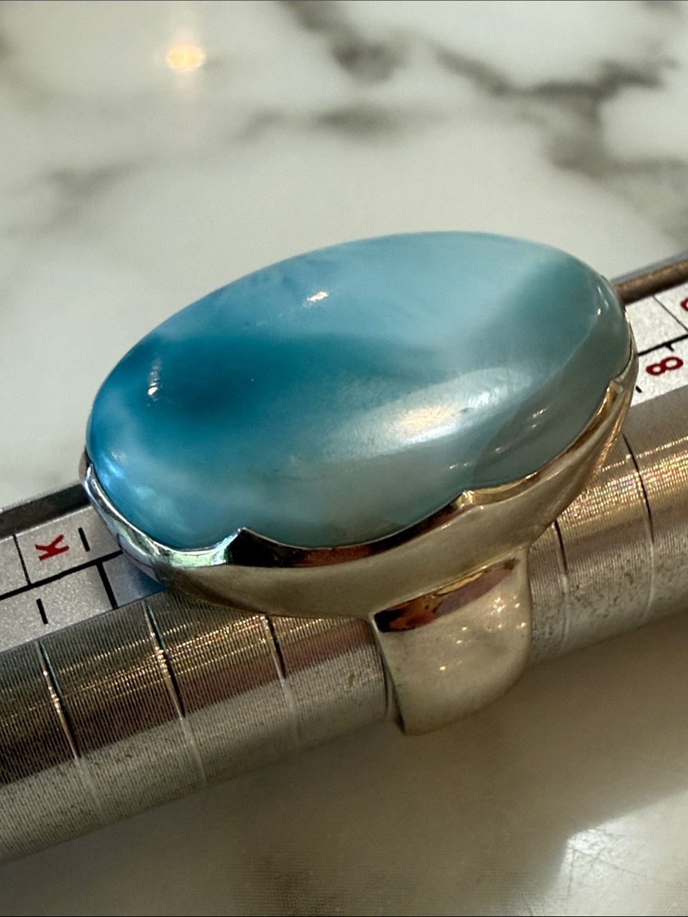 Arya Sterling silver ring with larimar stone, size 7.